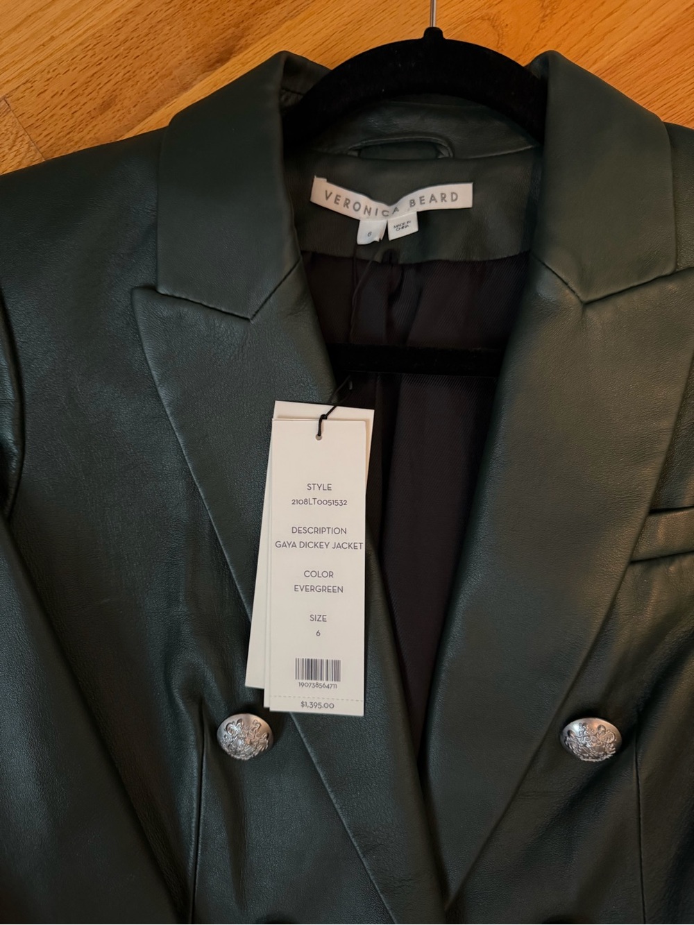 Double-Breasted Dark Green Leather Blazer - Picture 5 of 8